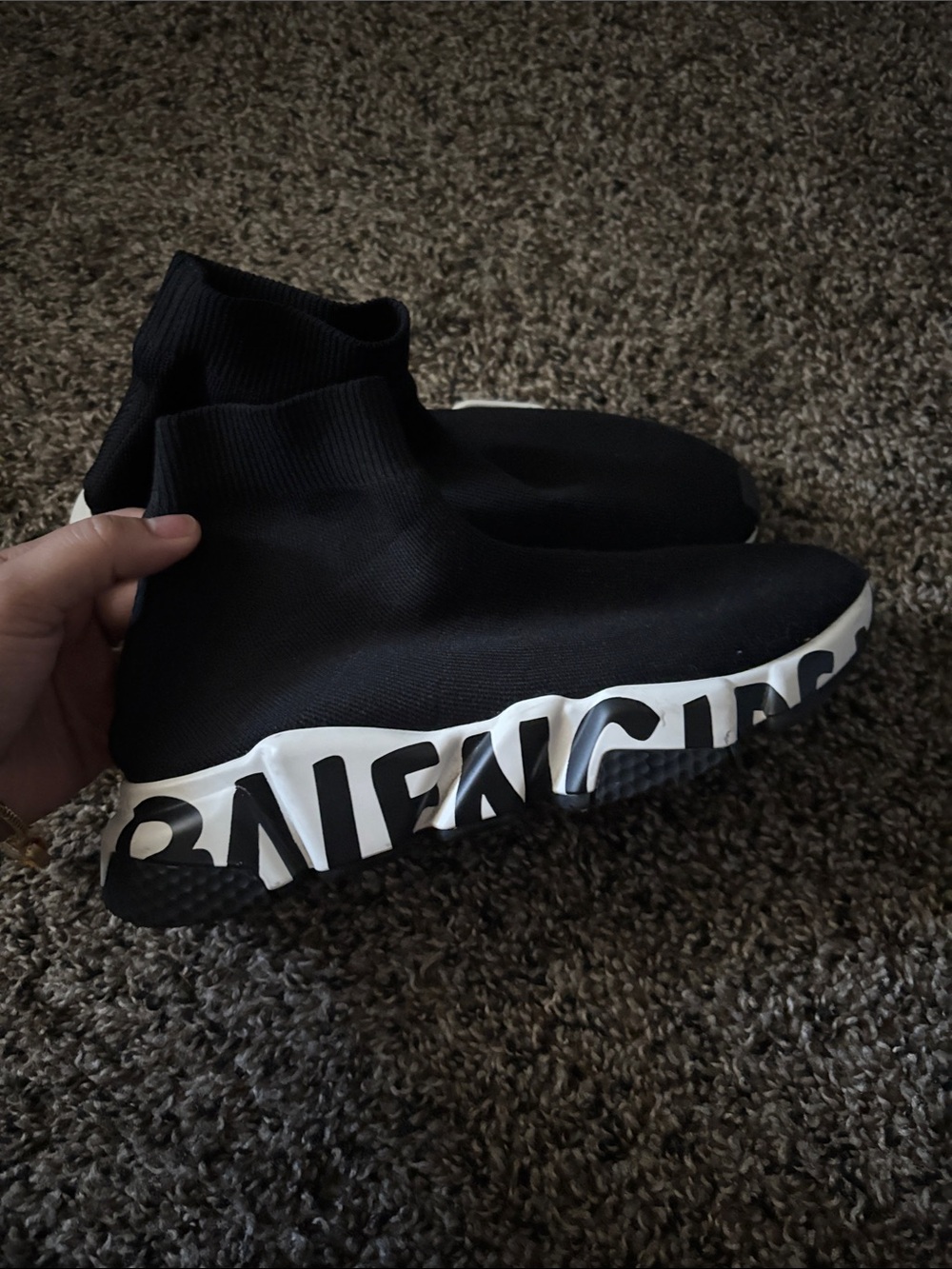 Balenciaga Women’s Black Sock Sneaker with White Logo Midsole